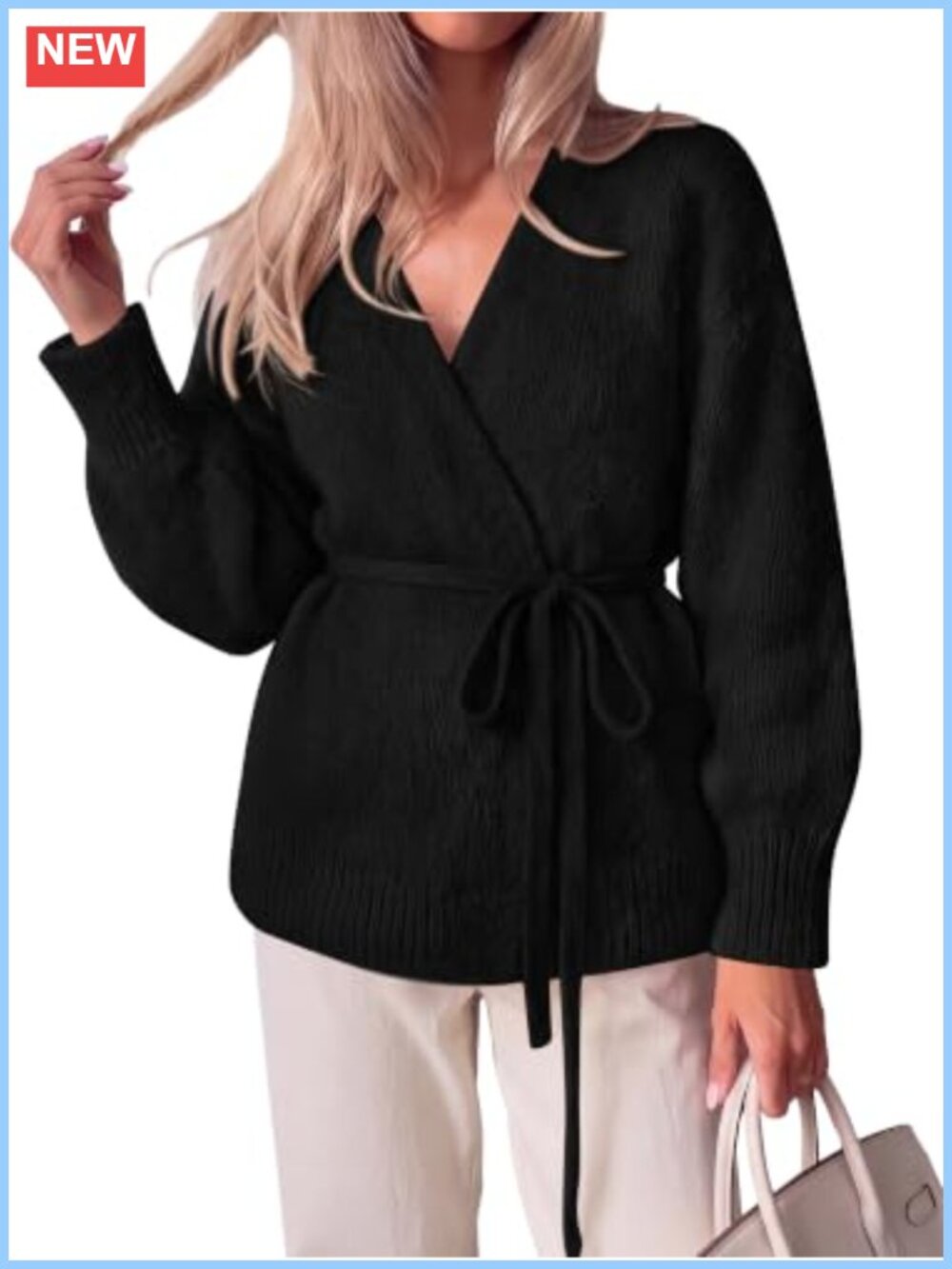 Lightweight Knit Wrap V Neck Tie Front Cardigan Oversized Sweater